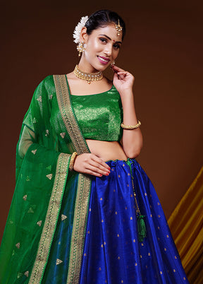 3 Pc Royal Blue Silk Semi Stitched Lehenga Set - Indian Silk House Agencies