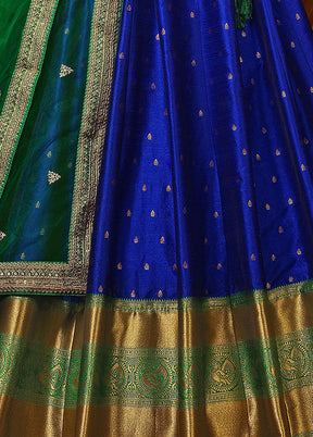 3 Pc Royal Blue Silk Semi Stitched Lehenga Set - Indian Silk House Agencies