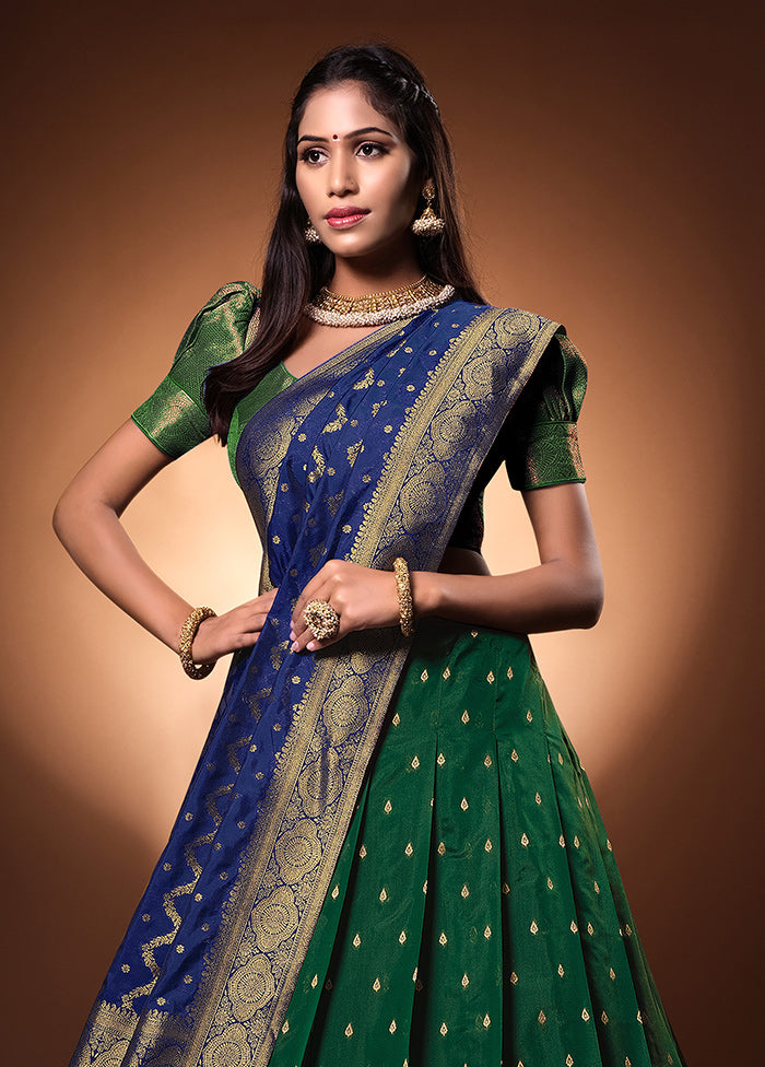 3 Pc Green Silk Semi Stitched Lehenga Set - Indian Silk House Agencies