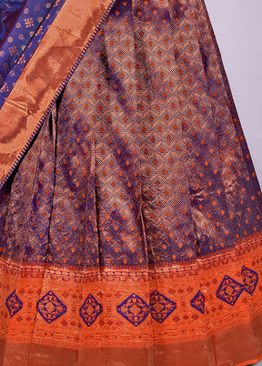3 Pc Navy Blue Silk Semi Stitched Lehenga Set - Indian Silk House Agencies