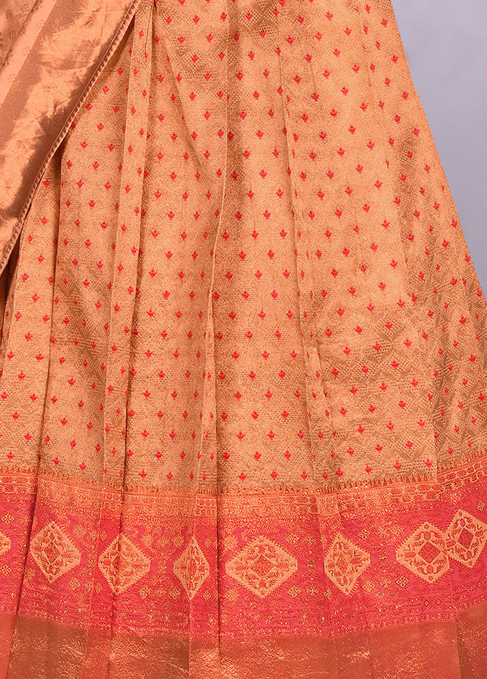 3 Pc Peach Silk Semi Stitched Lehenga Set - Indian Silk House Agencies