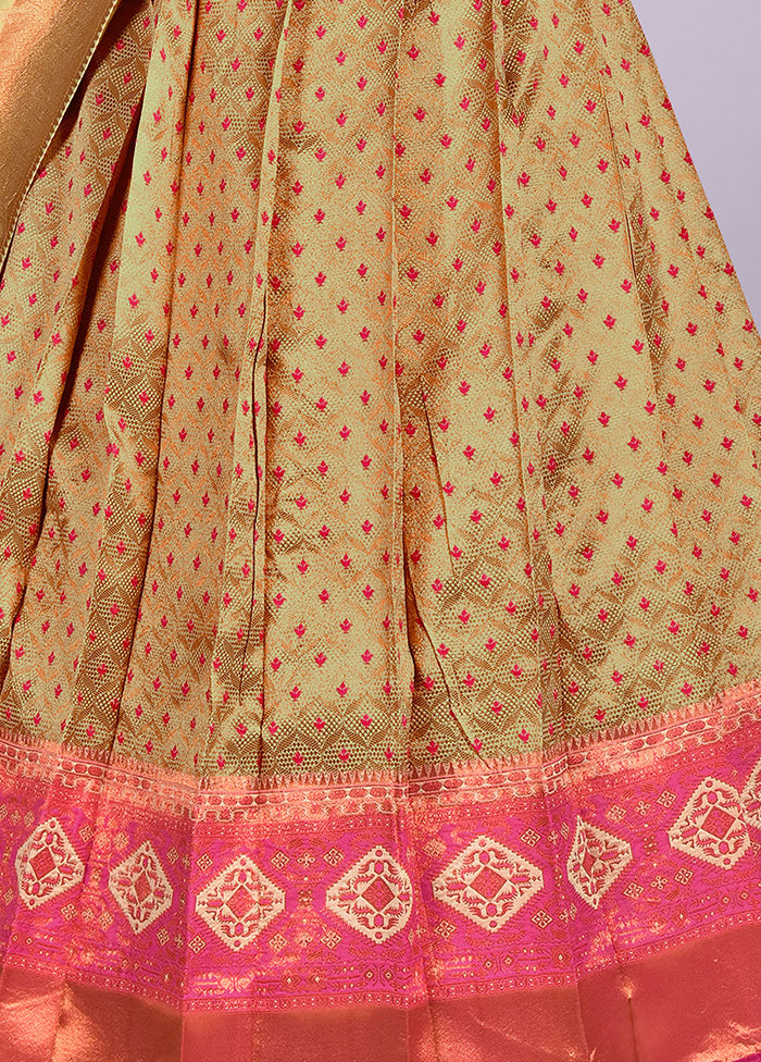3 Pc Pista Green Silk Semi Stitched Lehenga Set - Indian Silk House Agencies