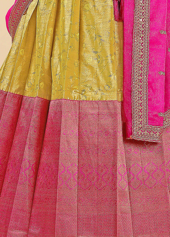 3 Pc Golden Silk Semi Stitched Lehenga Set - Indian Silk House Agencies