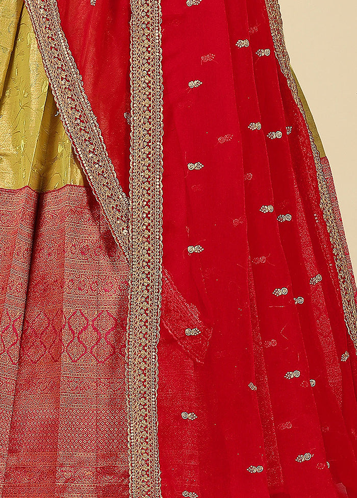 3 Pc Golden Silk Semi Stitched Lehenga Set - Indian Silk House Agencies