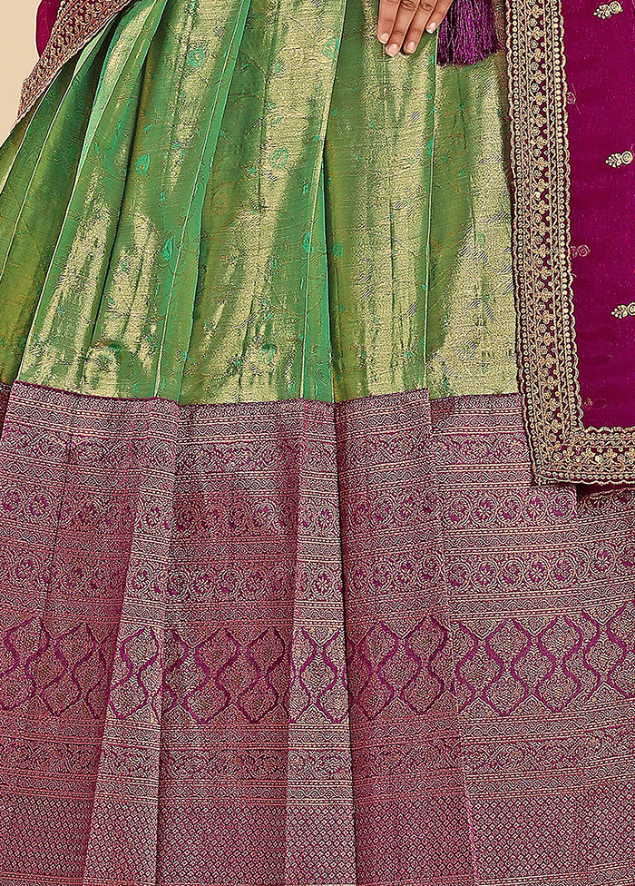 3 Pc Green Silk Semi Stitched Lehenga Set - Indian Silk House Agencies