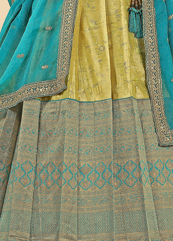 3 Pc Blue Silk Semi Stitched Lehenga Set - Indian Silk House Agencies