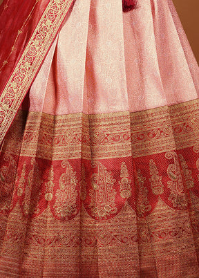 3 Pc Light Pink Silk Semi Stitched Lehenga Set - Indian Silk House Agencies