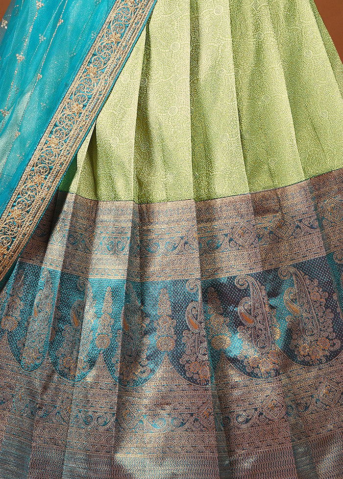 3 Pc Pista Green Silk Semi Stitched Lehenga Set - Indian Silk House Agencies