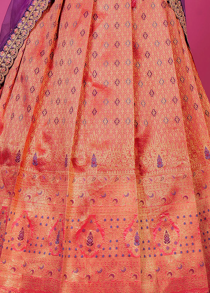 3 Pc Orange Silk Semi Stitched Lehenga Set - Indian Silk House Agencies