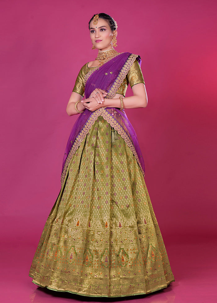 3 Pc Mehendi Silk Semi Stitched Lehenga Set - Indian Silk House Agencies