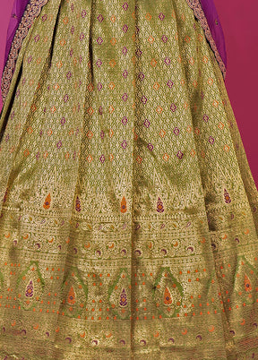 3 Pc Mehendi Silk Semi Stitched Lehenga Set - Indian Silk House Agencies