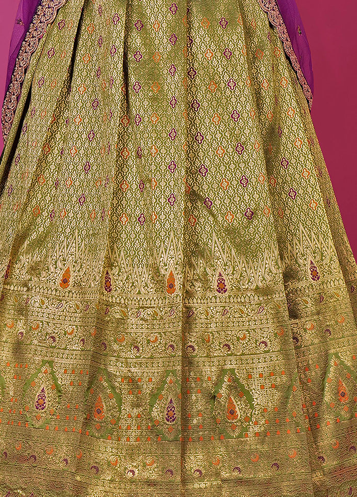 3 Pc Mehendi Silk Semi Stitched Lehenga Set - Indian Silk House Agencies