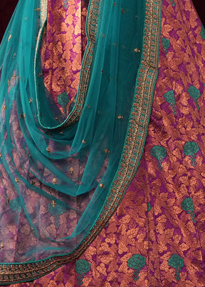 3 Pc Magenta Silk Semi Stitched Lehenga Set - Indian Silk House Agencies