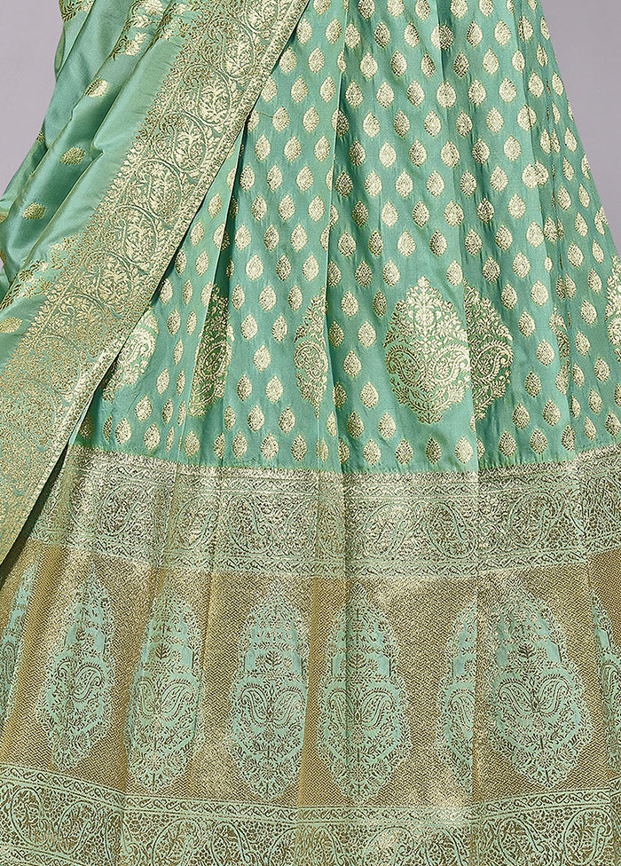 3 Pc Green Silk Semi Stitched Lehenga Set - Indian Silk House Agencies