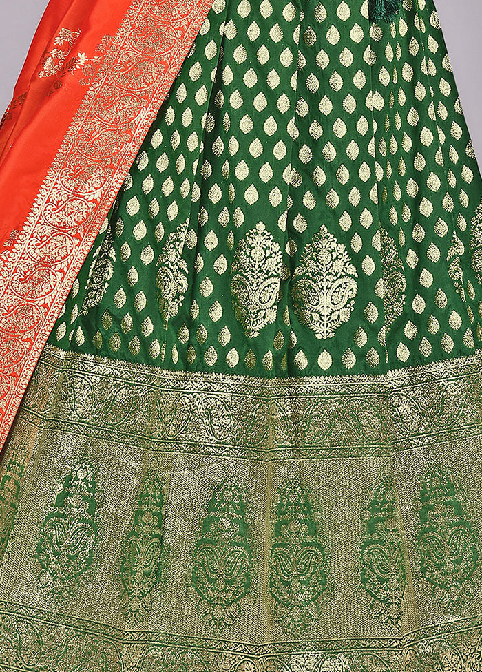 3 Pc Green Silk Semi Stitched Lehenga Set - Indian Silk House Agencies