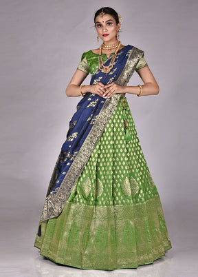 3 Pc Green Silk Semi Stitched Lehenga Set - Indian Silk House Agencies