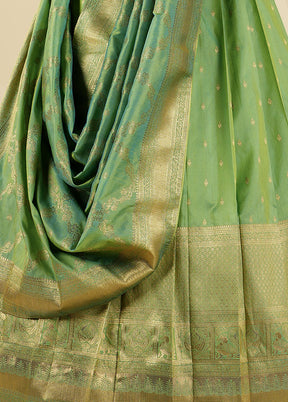 3 Pc Green Silk Semi Stitched Lehenga Set - Indian Silk House Agencies