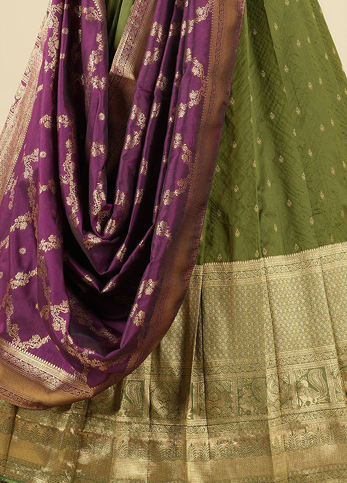 3 Pc Mehendi Silk Semi Stitched Lehenga Set - Indian Silk House Agencies