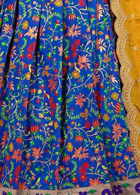 3 Pc Blue Silk Semi Stitched Lehenga Set - Indian Silk House Agencies