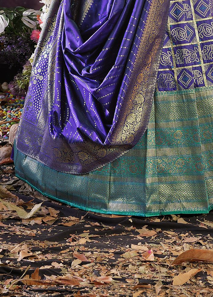 3 Pc Dark Purple Silk Semi Stitched Lehenga Set - Indian Silk House Agencies