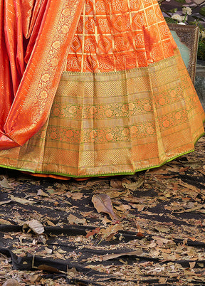 3 Pc Orange Silk Semi Stitched Lehenga Set - Indian Silk House Agencies