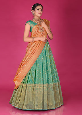 3 Pc Green Silk Semi Stitched Lehenga Set - Indian Silk House Agencies