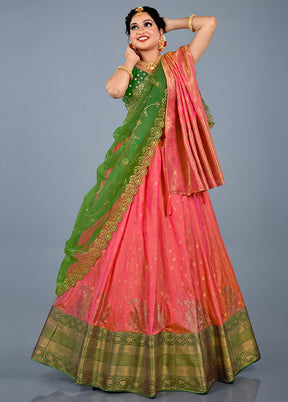 3 Pc Orange Silk Semi Stitched Lehenga Set - Indian Silk House Agencies