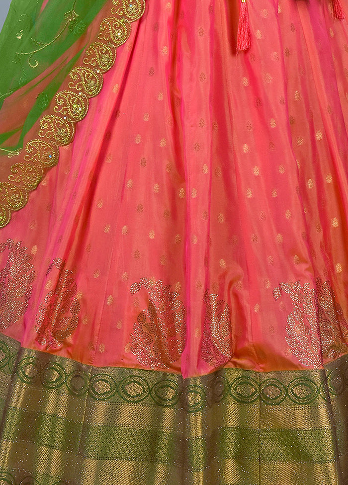 3 Pc Orange Silk Semi Stitched Lehenga Set - Indian Silk House Agencies