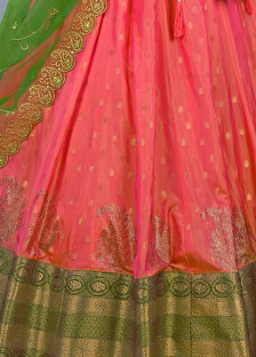 3 Pc Orange Silk Semi Stitched Lehenga Set - Indian Silk House Agencies