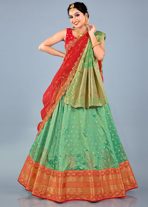 3 Pc Light Green Silk Semi Stitched Lehenga Set - Indian Silk House Agencies