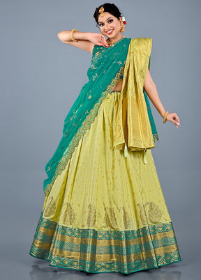 3 Pc Lemon Silk Semi Stitched Lehenga Set - Indian Silk House Agencies