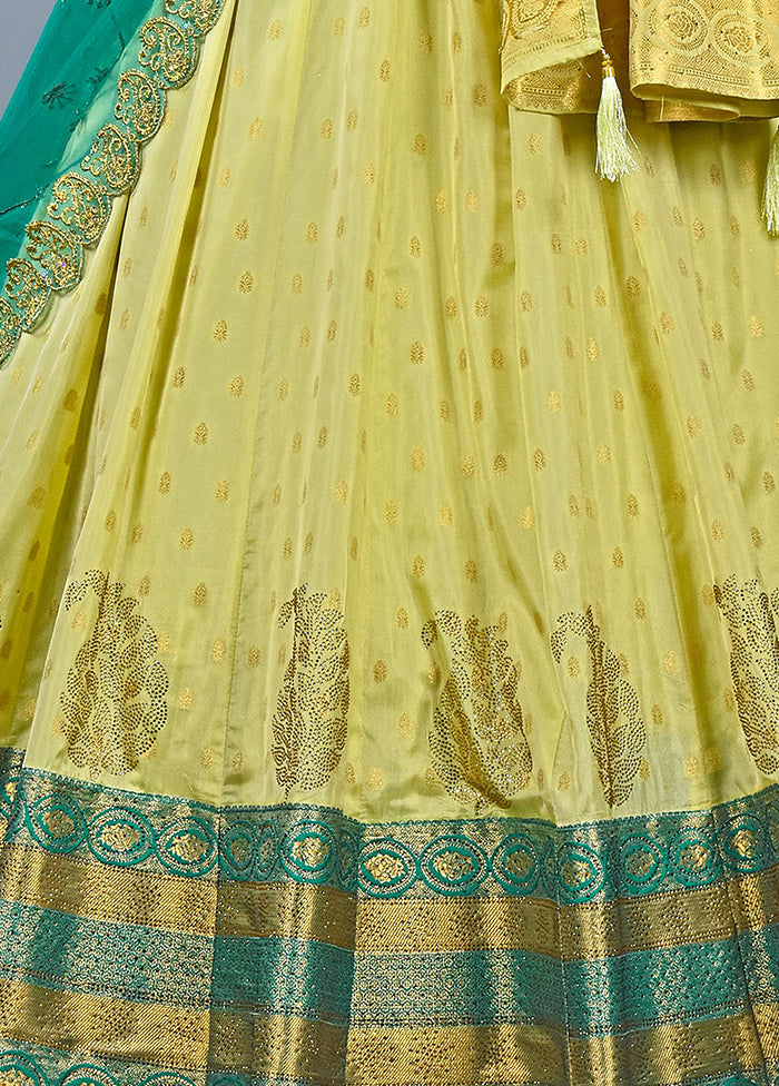 3 Pc Lemon Silk Semi Stitched Lehenga Set - Indian Silk House Agencies