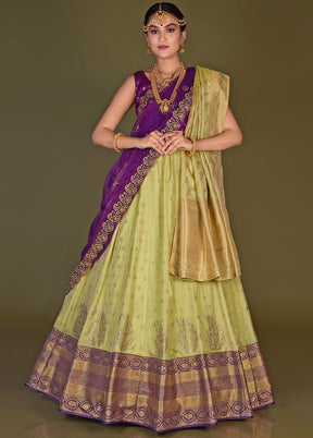 3 Pc Lemon Silk Semi Stitched Lehenga Set - Indian Silk House Agencies