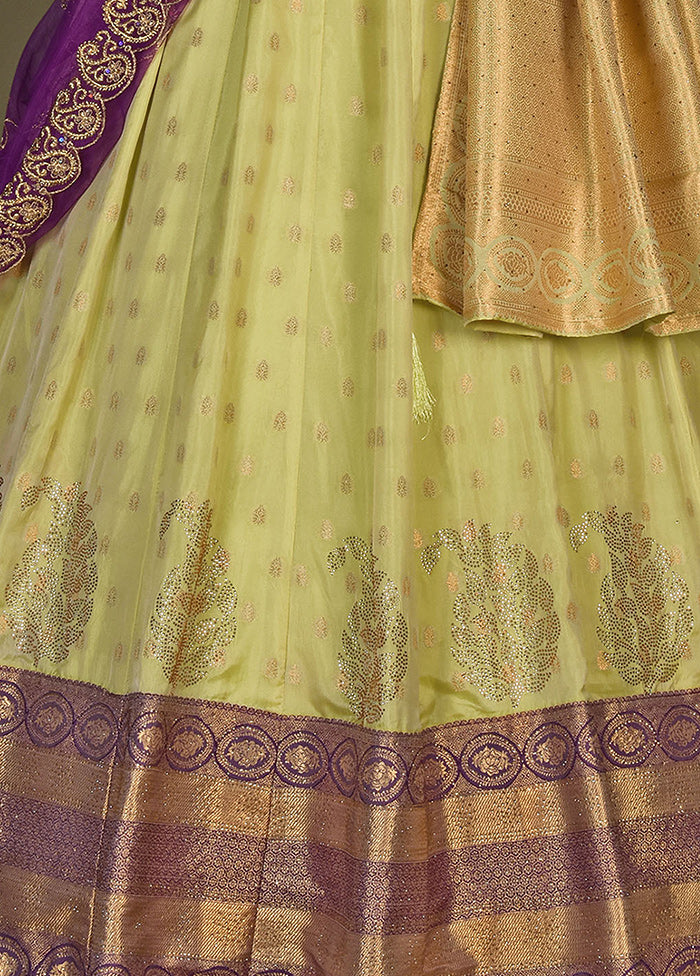 3 Pc Lemon Silk Semi Stitched Lehenga Set - Indian Silk House Agencies