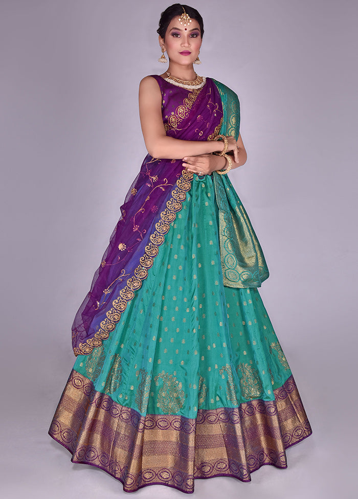 3 Pc Rama Silk Semi Stitched Lehenga Set - Indian Silk House Agencies