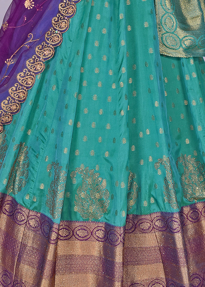 3 Pc Rama Silk Semi Stitched Lehenga Set - Indian Silk House Agencies