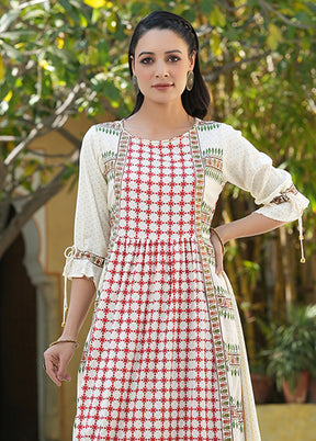 Cream Readymade Pure Rayon Indian Dress