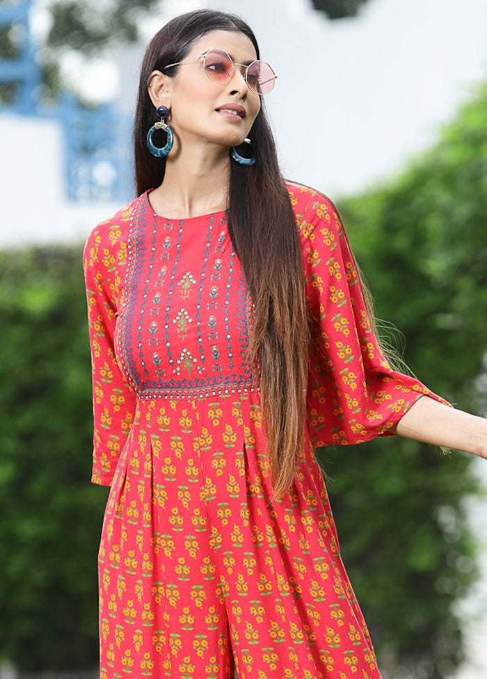 Coral Readymade Pure Rayon Indian Dress