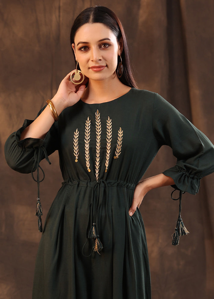 Jade Green Readymade Rayon Indian Dress