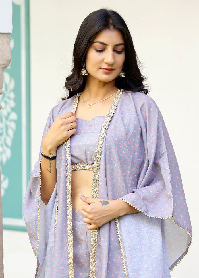 2 Pc Grey Readymade Silk Coord Set