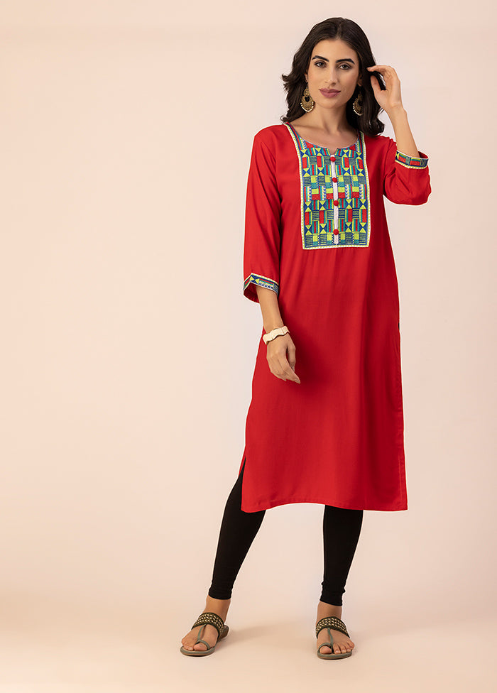 Red Readymade Rayon Kurti - Indian Silk House Agencies