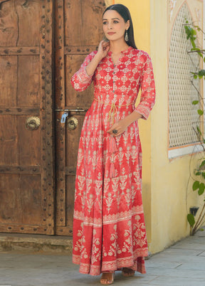 Peach Readymade Pure Rayon Indian Dress