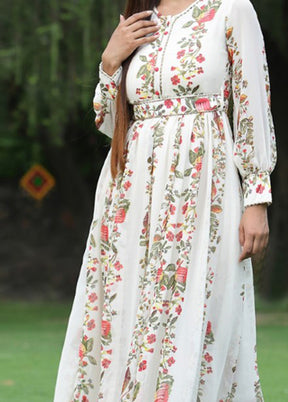 Off White Readymade Pure Silk Indian Dress