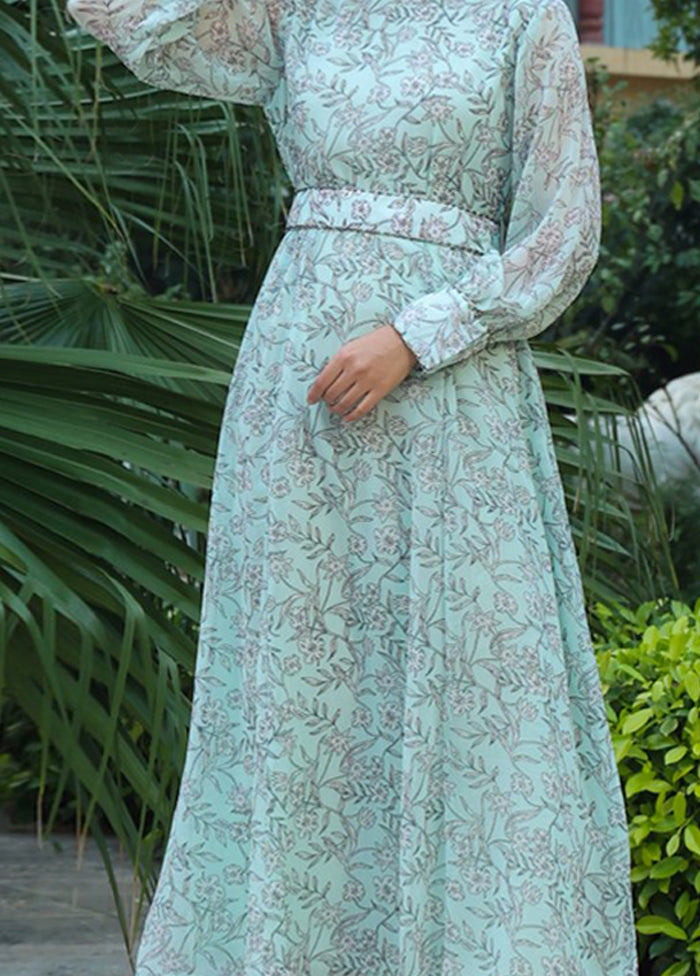 Sage Green Readymade Pure Silk Indian Dress