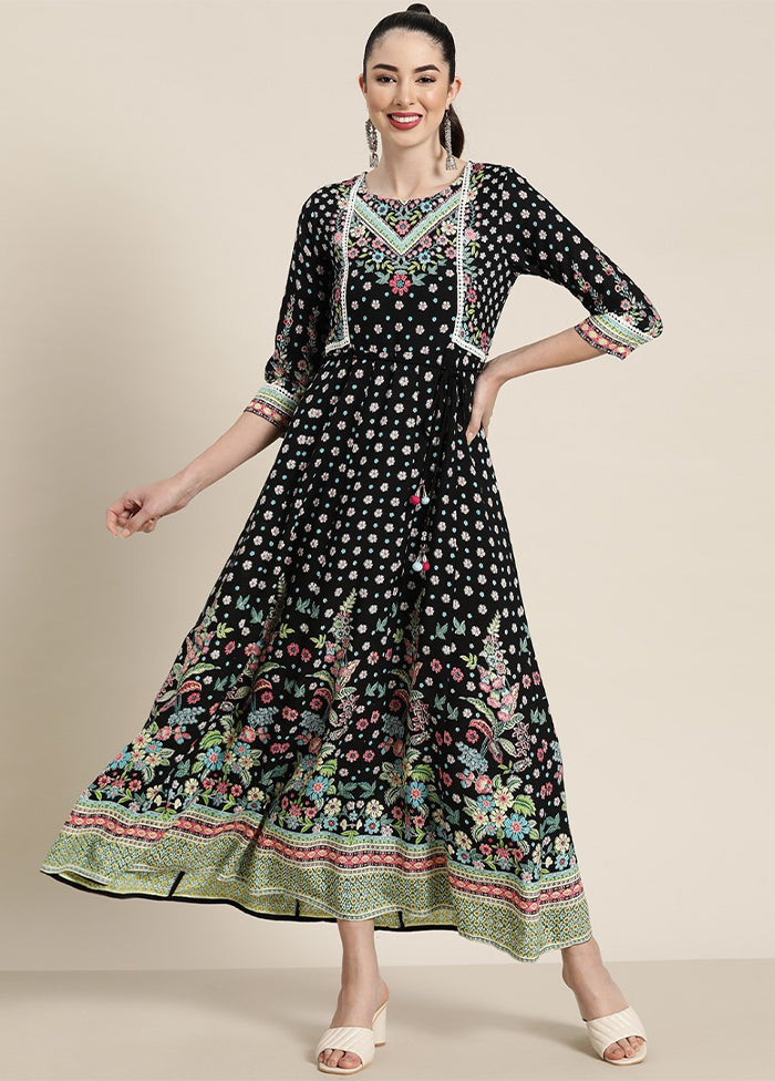 Black Readymade Pure Rayon Indian Dress