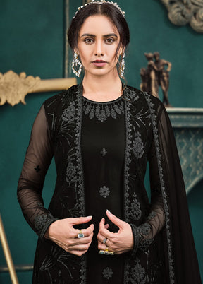 3 Pc Semistitched Black A Line Net Dress VDSL23112028 - Indian Silk House Agencies