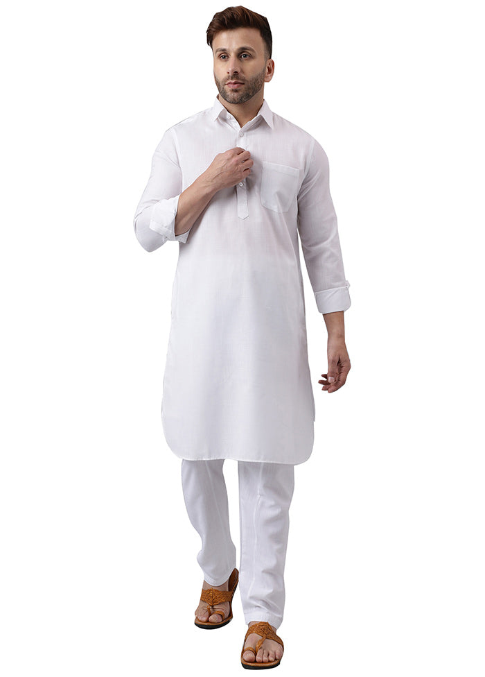 2 Pc White Viscose Kurta Pajama Set