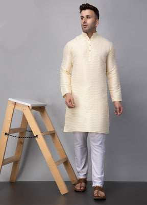 2 Pc Cream Viscose Kurta Pajama Set