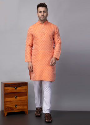 2 Pc Orange Viscose Kurta Pajama Set