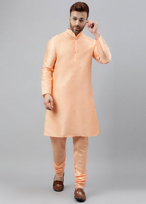 2 Pc Peach Dupion Silk Kurta Pajama Set